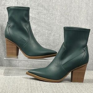 Altar’d State Green Western Slip On Ankle Boots Sz 7 Block Heel Pointed Toe Fall